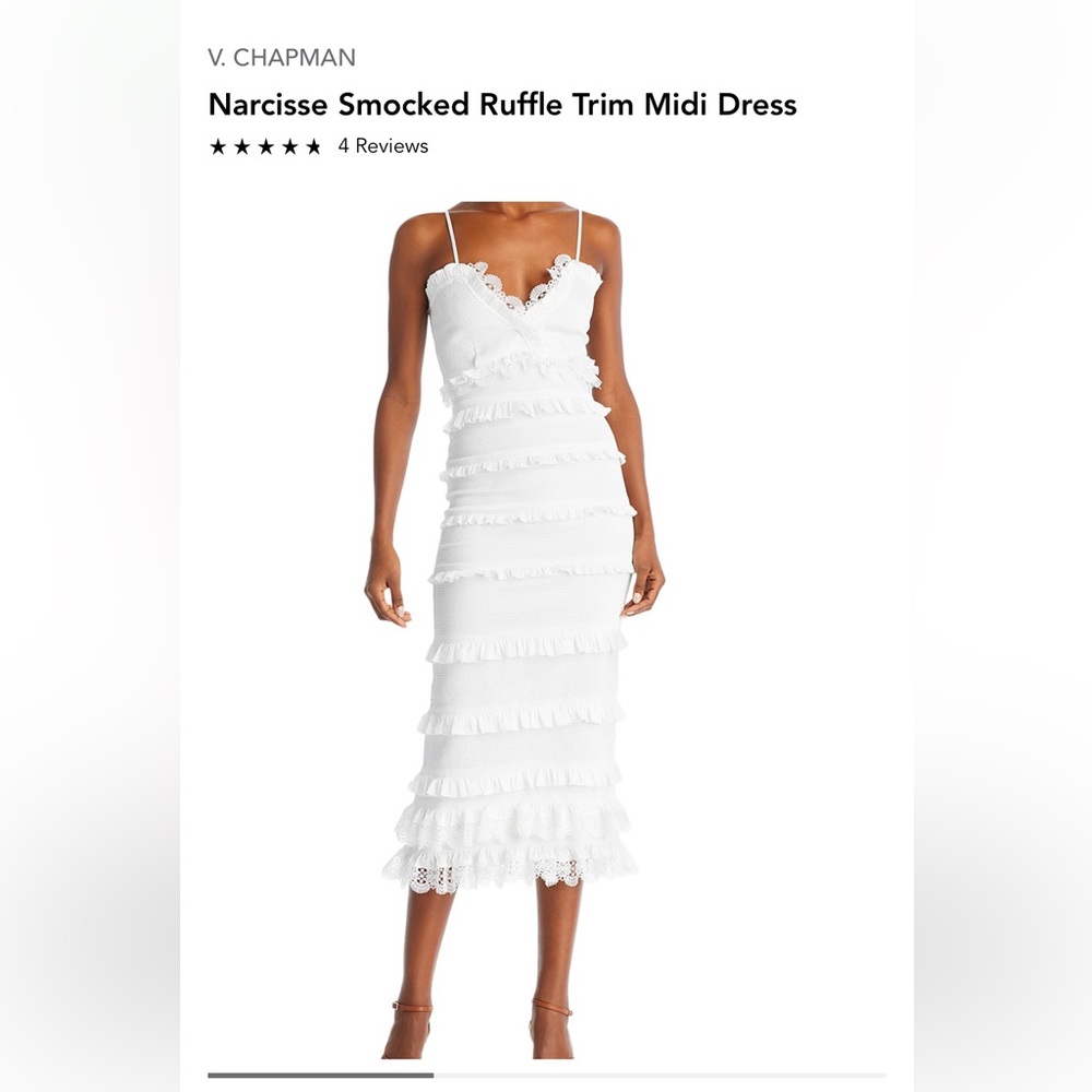 NWT - V. Chapman Narcisse Smocked Ruffle Trim Midi Dress
